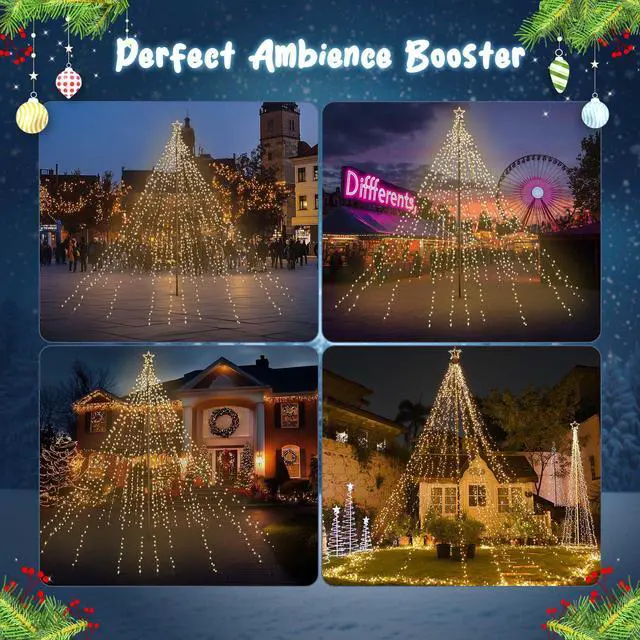Alt view image 3 of 7 - Yescom 4840 LED 20Ft Flag Pole Christmas Tree Light Kit Giant-Sized with Star Top for Outdoor Holiday Decor Event, Warm White