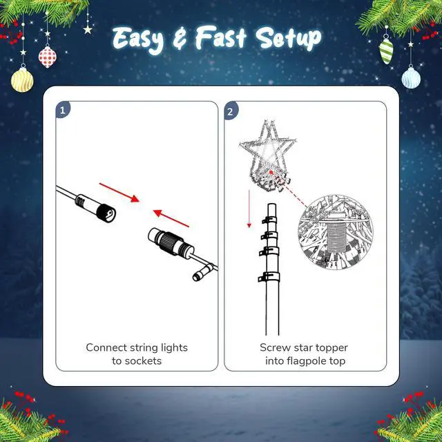 Alt view image 5 of 7 - Yescom 4840 LED 20Ft Flag Pole Christmas Tree Light Kit Giant-Sized with Star Top for Outdoor Holiday Decor Event, Warm White