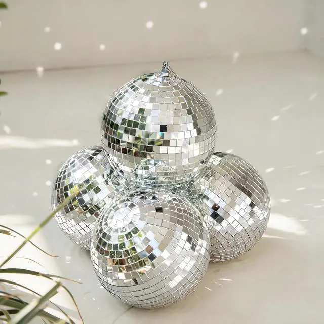 Alt view image 2 of 7 - Yescom 4PCS 7" Mirror Disco Ball Set Small Mini Hanging Decor for 70s 80s Party Events Wedding DJ Dance Club Stage Lighting Silver
