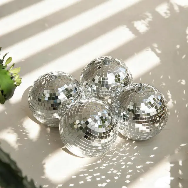 Main image of Yescom 4PCS 7" Mirror Disco Ball Set Small Mini Hanging Decor for 70s 80s Party Events Wedding DJ Dance Club Stage Lighting Silver