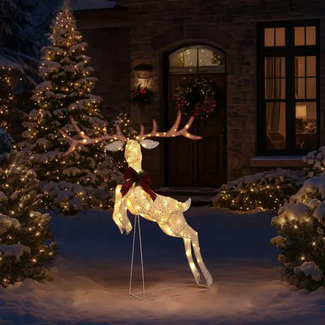 Main image of Yescom 5FT Pre-lit Lighted Jumping Reindeer Christmas Decorations with Bow 100 Warm LEDs Metal Frame for Indoor Outdoor Holiday Displays