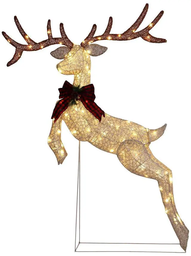 Alt view image 3 of 7 - Yescom 5FT Pre-lit Lighted Jumping Reindeer Christmas Decorations with Bow 100 Warm LEDs Metal Frame for Indoor Outdoor Holiday Displays