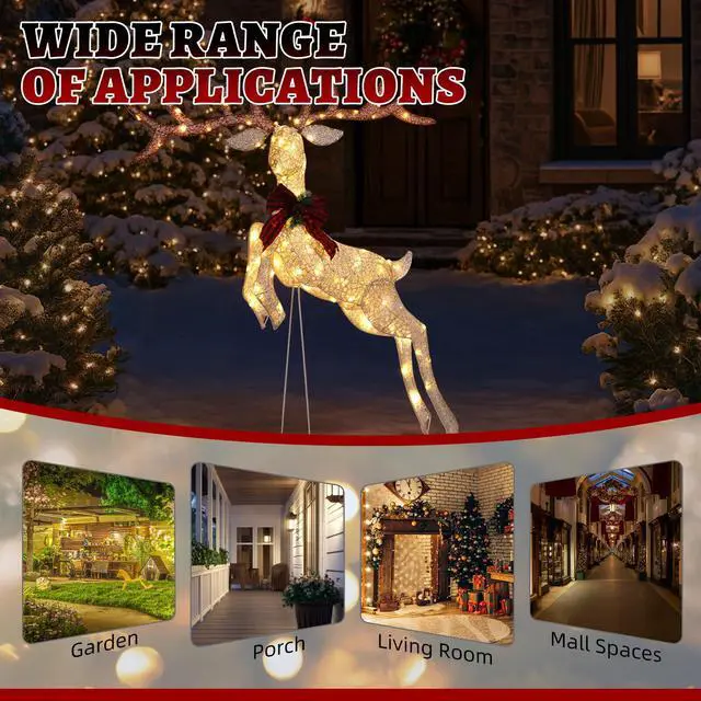 Alt view image 2 of 7 - Yescom 5FT Pre-lit Lighted Jumping Reindeer Christmas Decorations with Bow 100 Warm LEDs Metal Frame for Indoor Outdoor Holiday Displays