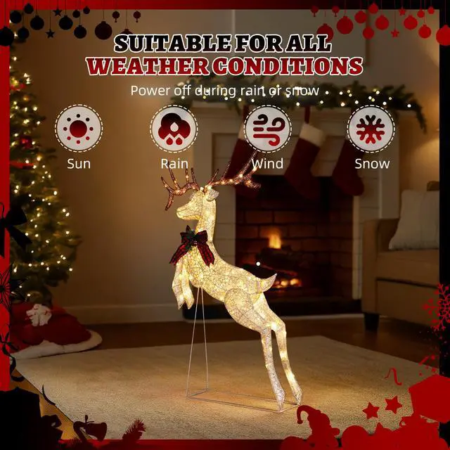 Alt view image 5 of 7 - Yescom 5FT Pre-lit Lighted Jumping Reindeer Christmas Decorations with Bow 100 Warm LEDs Metal Frame for Indoor Outdoor Holiday Displays