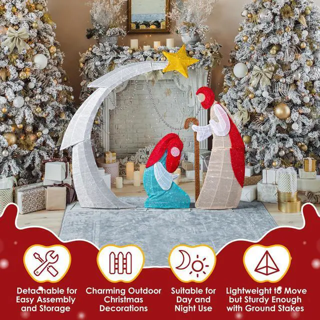 Alt view image 3 of 7 - Yescom 3.7FT Lighted Christmas Nativity Scene Decoration with 170 White LED for Indoor Outdoor Yard Lawn Porch Holiday Display