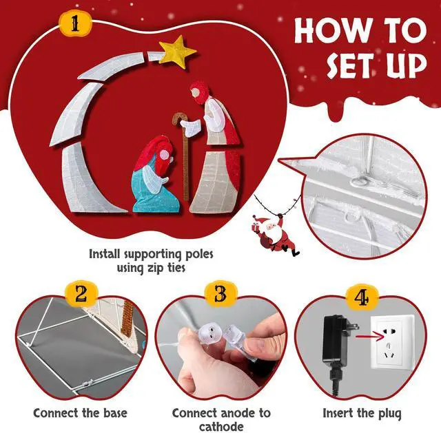 Alt view image 6 of 7 - Yescom 3.7FT Lighted Christmas Nativity Scene Decoration with 170 White LED for Indoor Outdoor Yard Lawn Porch Holiday Display