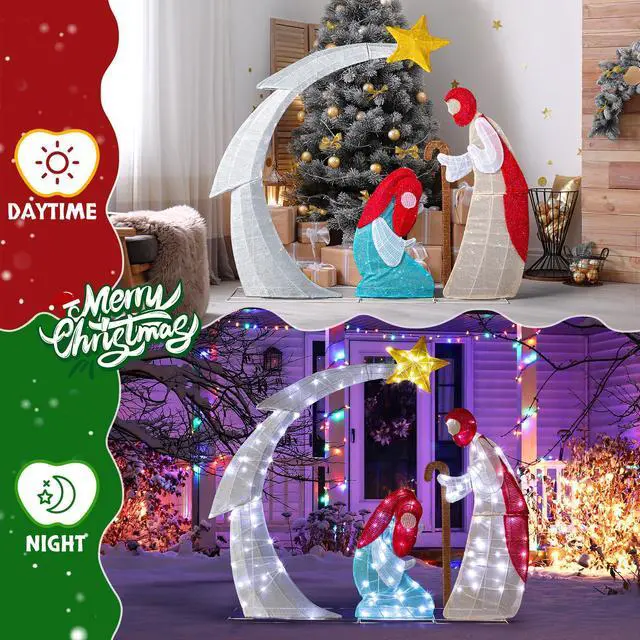 Alt view image 5 of 7 - Yescom 3.7FT Lighted Christmas Nativity Scene Decoration with 170 White LED for Indoor Outdoor Yard Lawn Porch Holiday Display