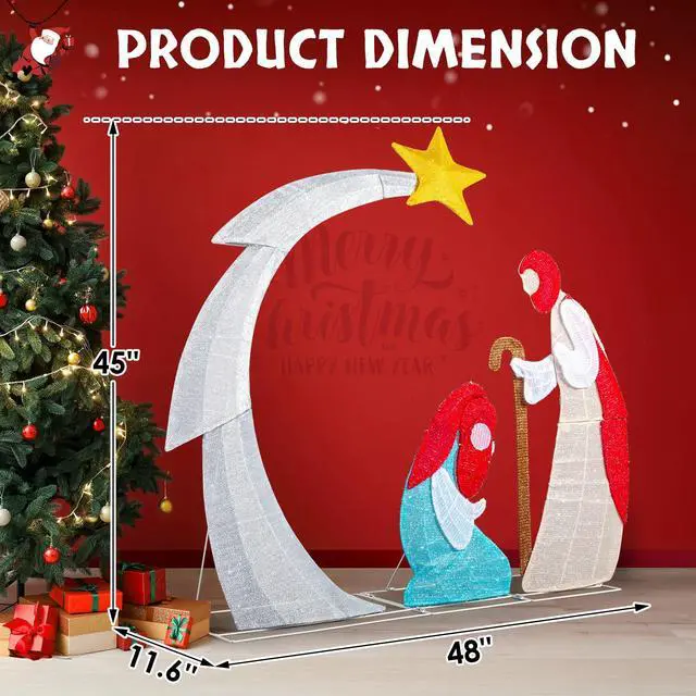 Alt view image 7 of 7 - Yescom 3.7FT Lighted Christmas Nativity Scene Decoration with 170 White LED for Indoor Outdoor Yard Lawn Porch Holiday Display
