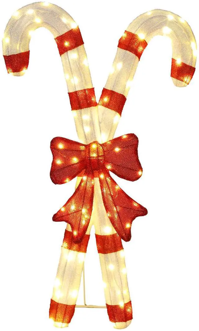 Alt view image 3 of 7 - Yescom Christmas Pre-lit LED Candy Cane Lights Red Bowknot with Metal Frame for Outdoor Indoor Yard Garden Porch Holiday Displays