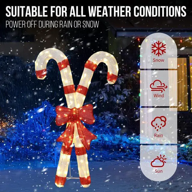 Alt view image 5 of 7 - Yescom Christmas Pre-lit LED Candy Cane Lights Red Bowknot with Metal Frame for Outdoor Indoor Yard Garden Porch Holiday Displays