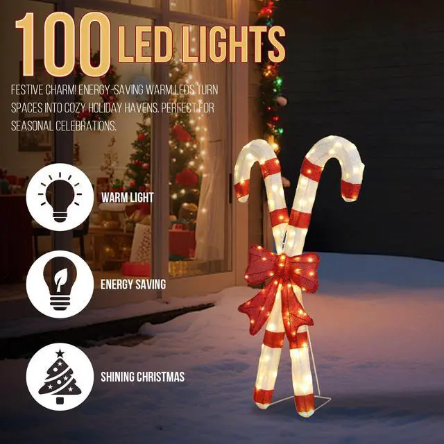 Alt view image 6 of 7 - Yescom Christmas Pre-lit LED Candy Cane Lights Red Bowknot with Metal Frame for Outdoor Indoor Yard Garden Porch Holiday Displays