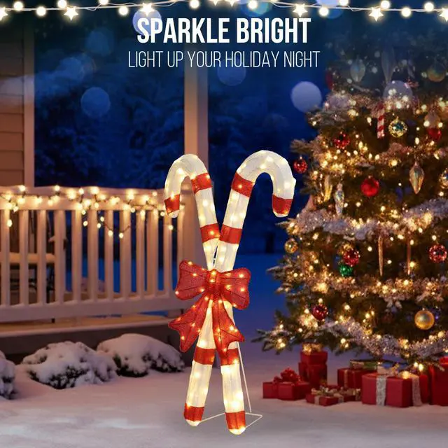 Alt view image 7 of 7 - Yescom Christmas Pre-lit LED Candy Cane Lights Red Bowknot with Metal Frame for Outdoor Indoor Yard Garden Porch Holiday Displays