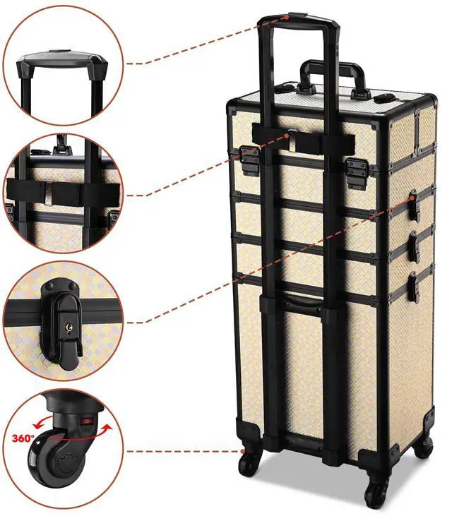 Alt view image 3 of 7 - Byootique Rolling Makeup Train Case on Wheels 4in1 Cosmetology Art Deco Pastel