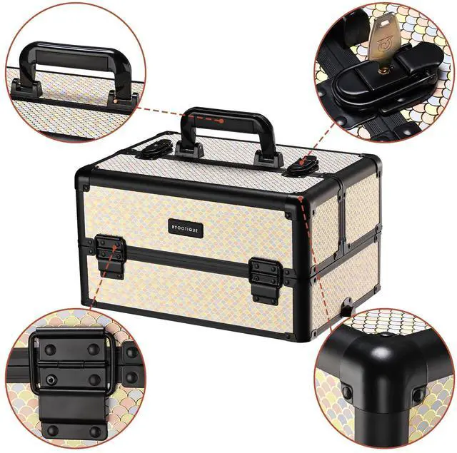 Alt view image 5 of 7 - Byootique Rolling Makeup Train Case on Wheels 4in1 Cosmetology Art Deco Pastel