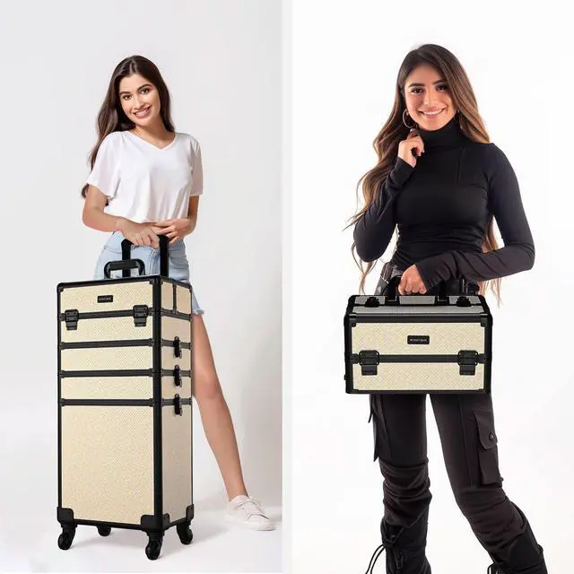 Alt view image 6 of 7 - Byootique Rolling Makeup Train Case on Wheels 4in1 Cosmetology Art Deco Pastel