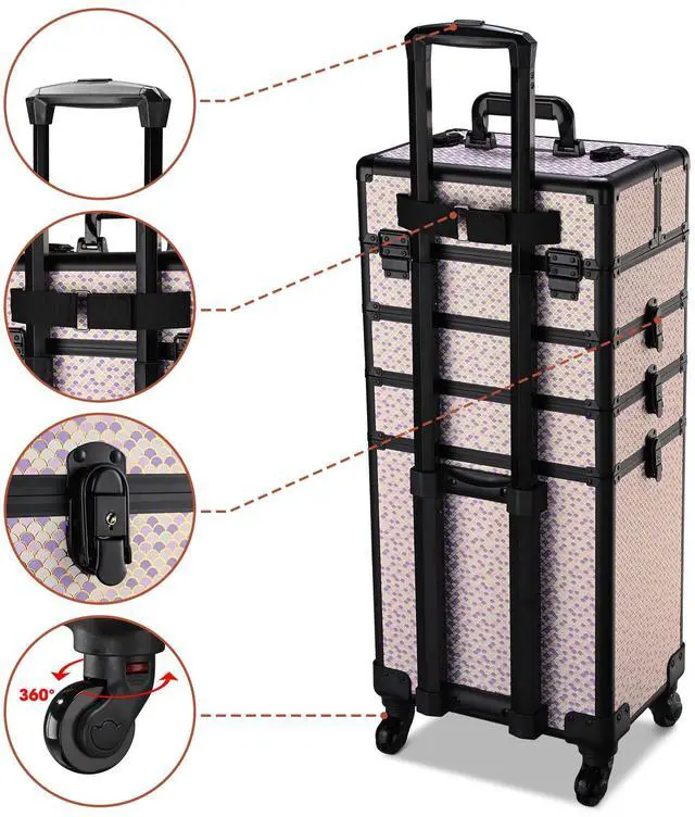 Alt view image 3 of 7 - Byootique Cosmetology Case on Wheels 4in1 Professional Makeup Art Deco Tyrian