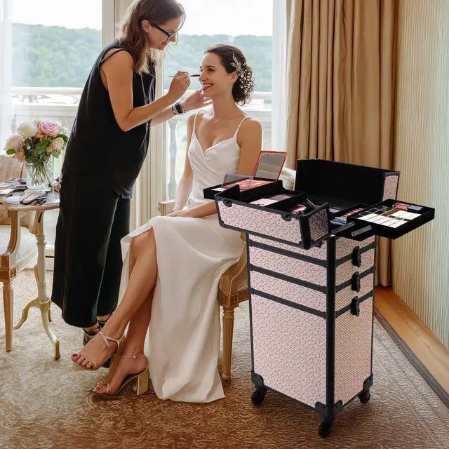 Alt view image 7 of 7 - Byootique Cosmetology Case on Wheels 4in1 Professional Makeup Art Deco Tyrian