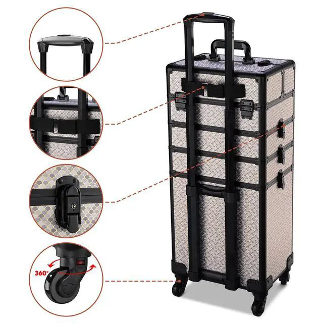 Alt view image 3 of 7 - Byootique Rolling Makeup Train Case 4in1 Professional Travel Art Deco Graphite