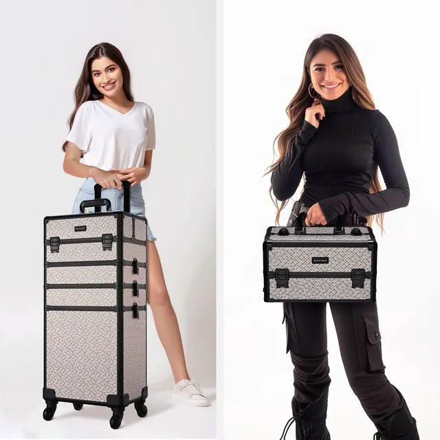 Alt view image 6 of 7 - Byootique Rolling Makeup Train Case 4in1 Professional Travel Art Deco Graphite