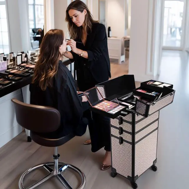 Alt view image 7 of 7 - Byootique Rolling Makeup Train Case 4in1 Professional Travel Art Deco Graphite