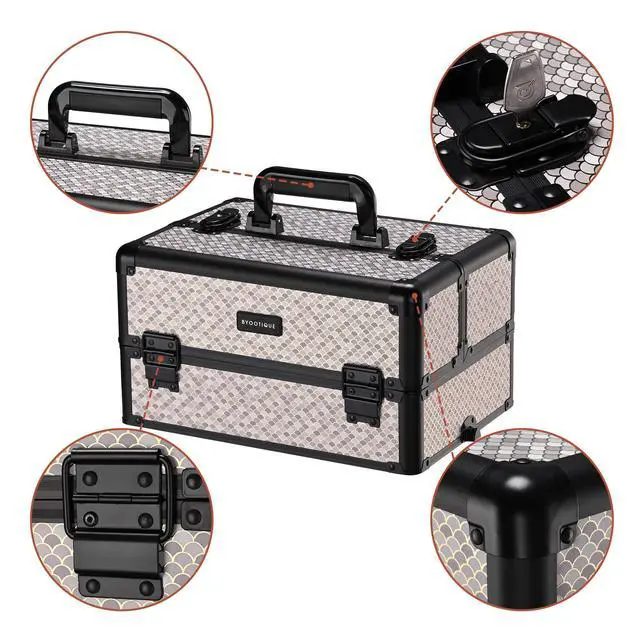 Alt view image 5 of 7 - Byootique Rolling Makeup Train Case 4in1 Professional Travel Art Deco Graphite