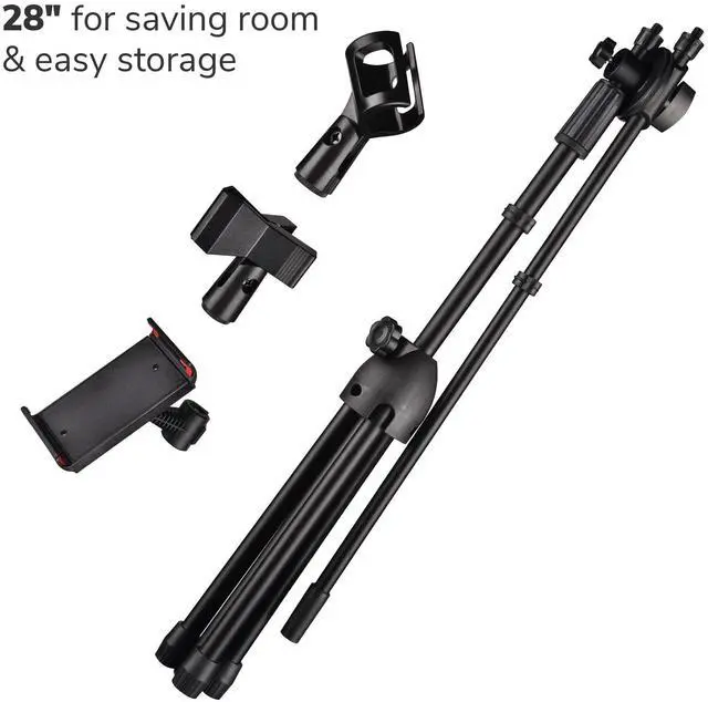 Alt view image 3 of 7 - 2 Pack Microphone Boom Arm Stand Adjustable Tripod W/ Phone Holder Dual Mic Clip
