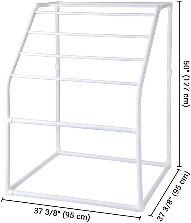 Alt view image 5 of 7 - Yescom Free Standing Pool Side PVC Towel Rack Holder Heavy Duty 7 Bar for Outdoor Floats Dryer Clothes Drying Laundry Storage Organizer