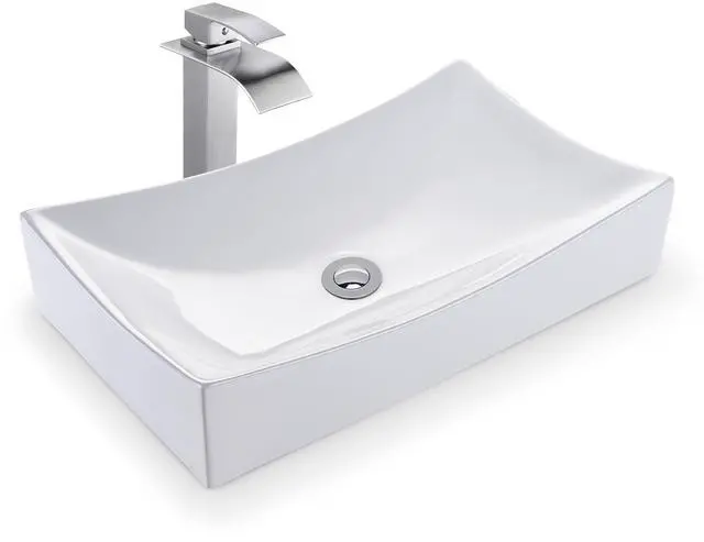 Main image of Aquaterior Rectangle Countertop Ceramic Vessel Sink Kit Single Handle Faucet