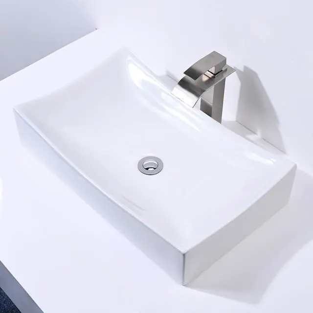 Alt view image 3 of 7 - Aquaterior Rectangle Countertop Ceramic Vessel Sink Kit Single Handle Faucet
