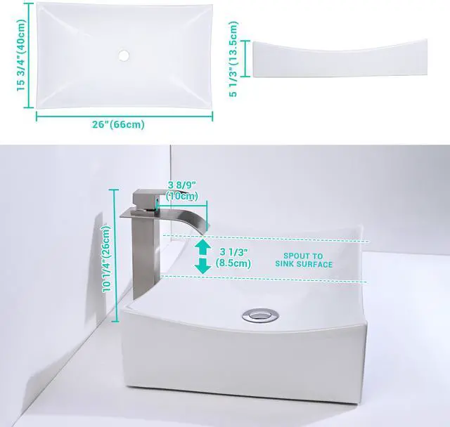 Alt view image 6 of 7 - Aquaterior Rectangle Countertop Ceramic Vessel Sink Kit Single Handle Faucet