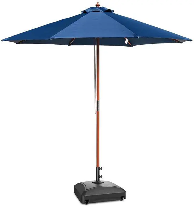 Main image of Yescom 9ft Solid Wood Outdoor Patio Umbrella with Base Included Parasol Wheels Stand for Bistro Market Garden Deck Yard Poolside Navy