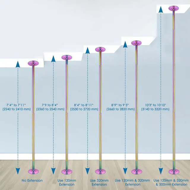 Alt view image 2 of 7 - Yescom 10.8FT Professional Stripper Pole Static Spinning Dancing Pole Kit with Extensions for Home Gym Fitness,Colorful