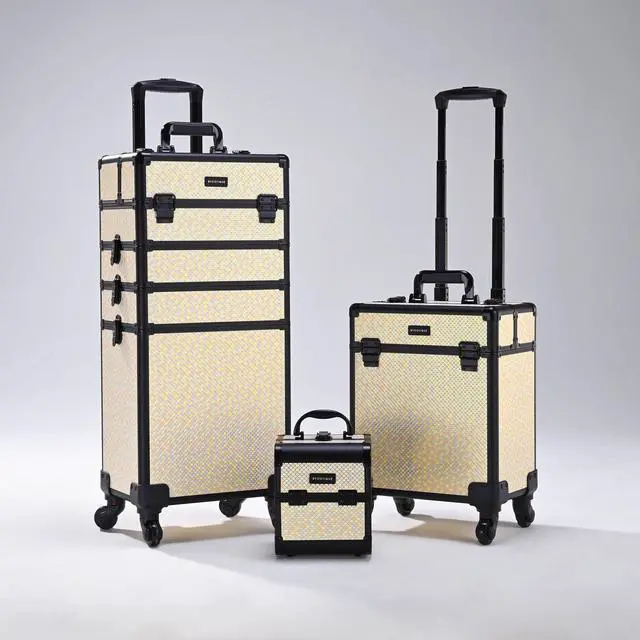 Main image of BYOOTIQUE Rolling Makeup Train Case on Wheels 3-Piece Hairdressing Brush Bags Cosmetology Art Deco Pastel