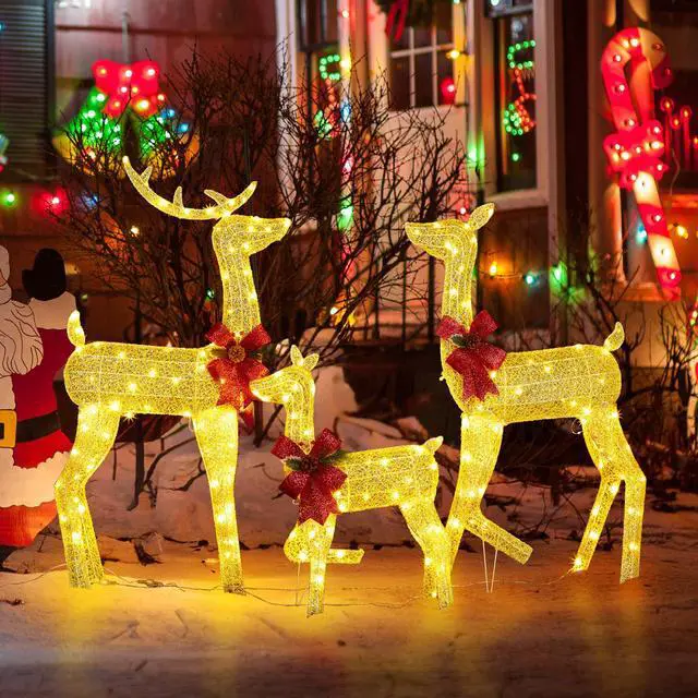 Alt view image 2 of 7 - Yescom 3-Piece 2D Pre-lit Lighted Christmas Reindeer Family Set Decorations with 200 LEDs for Outdoor Indoor Home Decor Yard Lawn Display
