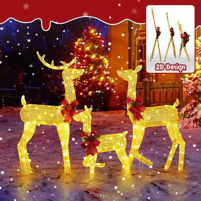 Alt view image 4 of 7 - Yescom 3-Piece 2D Pre-lit Lighted Christmas Reindeer Family Set Decorations with 200 LEDs for Outdoor Indoor Home Decor Yard Lawn Display