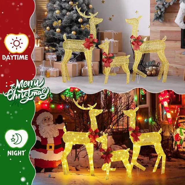 Alt view image 5 of 7 - Yescom 3-Piece 2D Pre-lit Lighted Christmas Reindeer Family Set Decorations with 200 LEDs for Outdoor Indoor Home Decor Yard Lawn Display