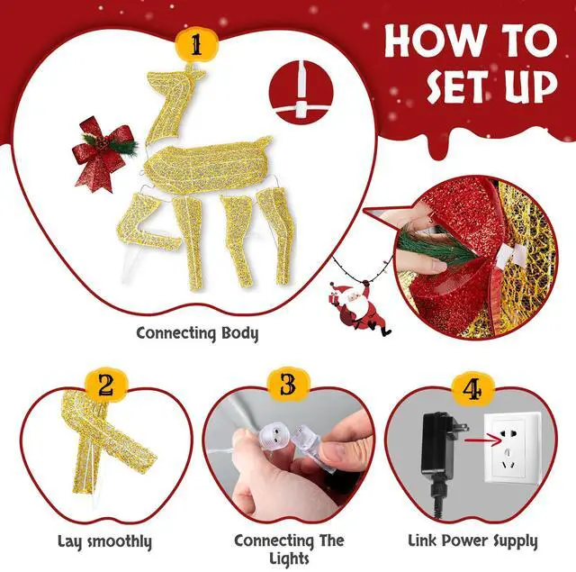 Alt view image 6 of 7 - Yescom 3-Piece 2D Pre-lit Lighted Christmas Reindeer Family Set Decorations with 200 LEDs for Outdoor Indoor Home Decor Yard Lawn Display