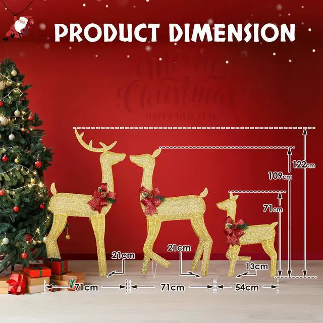 Alt view image 7 of 7 - Yescom 3-Piece 2D Pre-lit Lighted Christmas Reindeer Family Set Decorations with 200 LEDs for Outdoor Indoor Home Decor Yard Lawn Display
