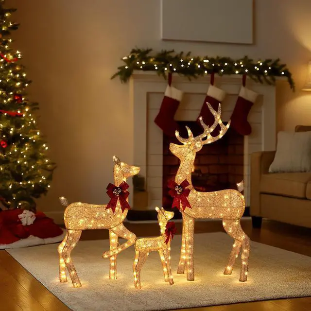 Alt view image 2 of 7 - Yescom 3-Piece 5FT Pre-lit Christmas Reindeer Family Set with 290 LED Lights for Outdoor Indoor Home Yard Lawn Decorations, Golden