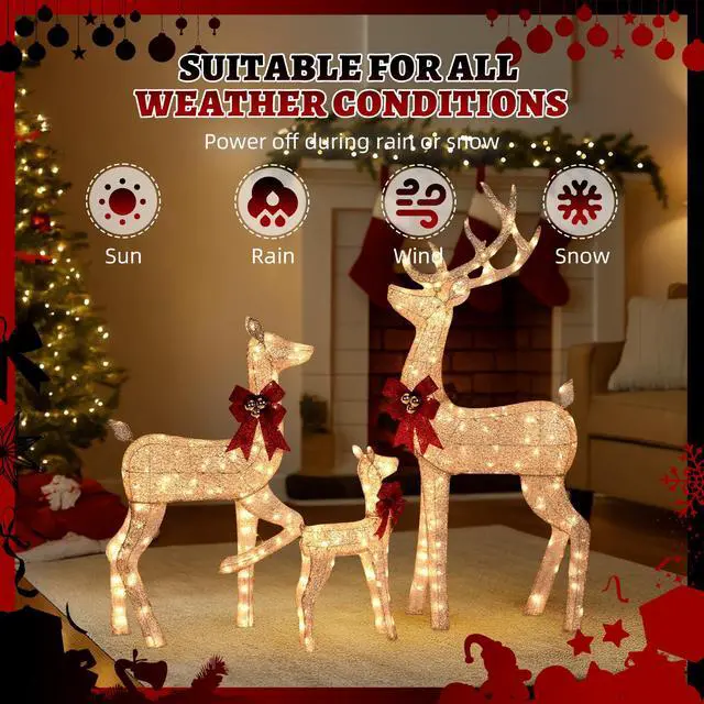 Alt view image 3 of 7 - Yescom 3-Piece 5FT Pre-lit Christmas Reindeer Family Set with 290 LED Lights for Outdoor Indoor Home Yard Lawn Decorations, Golden