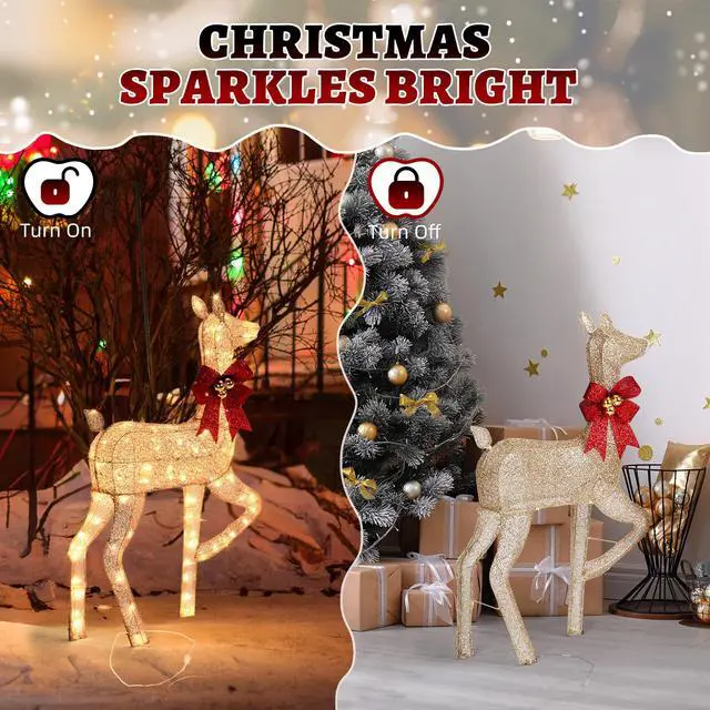 Alt view image 5 of 7 - Yescom 3-Piece 5FT Pre-lit Christmas Reindeer Family Set with 290 LED Lights for Outdoor Indoor Home Yard Lawn Decorations, Golden