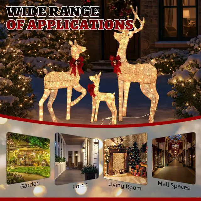 Alt view image 6 of 7 - Yescom 3-Piece 5FT Pre-lit Christmas Reindeer Family Set with 290 LED Lights for Outdoor Indoor Home Yard Lawn Decorations, Golden