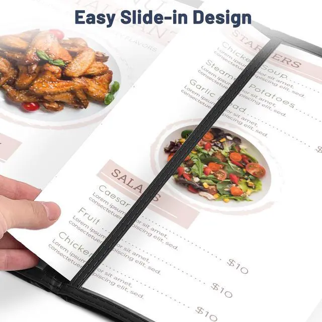 Alt view image 2 of 7 - WeChef 30 Pack Restaurant Menu Cover 8.5x11" Triple Fold 6 View  Double Stitch Bar Cafe Black