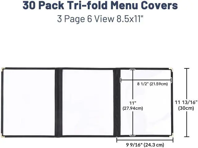 Alt view image 4 of 7 - WeChef 30 Pack Restaurant Menu Cover 8.5x11" Triple Fold 6 View  Double Stitch Bar Cafe Black