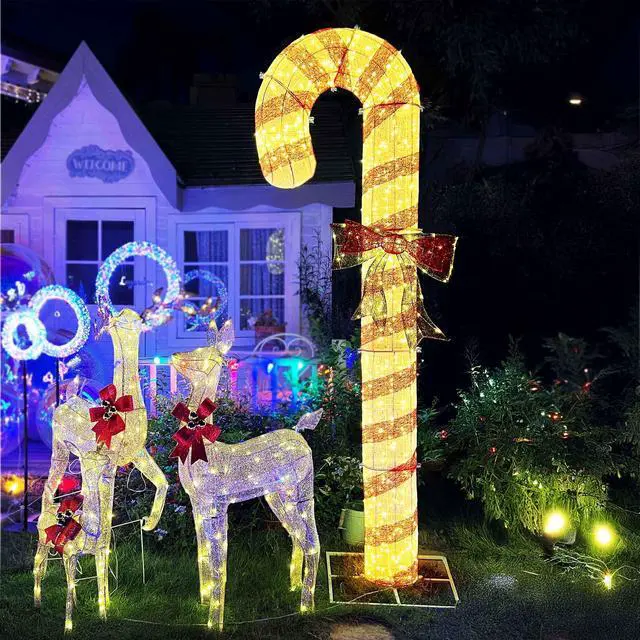 Alt view image 7 of 7 - Yescom 8FT Pre-Lit 660LED Christmas Candy Cane Giant 3D Lighted Outdoor Yard Decorations, Holiday Display Large Lighting