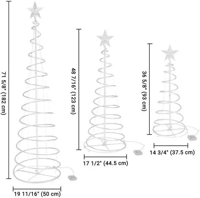 Alt view image 7 of 7 - Yescom Sparkle 3Pack LED Christmas Spiral Light Kit 3/4/6Ft Battery Indoor Outdoor Yard Party Shop Decoration Cool White