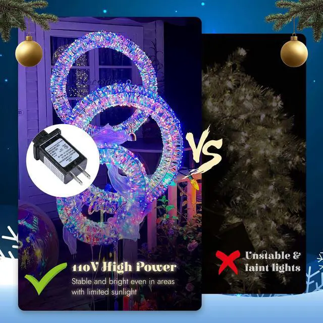 Alt view image 2 of 7 - Yescom 3 Pcs Pre-Lit 1700 LED Outdoor Lighted Christmas Wreath Decoration Holiday Decor for Home Yard, 2025 Xmas Circular Party Event Lighting