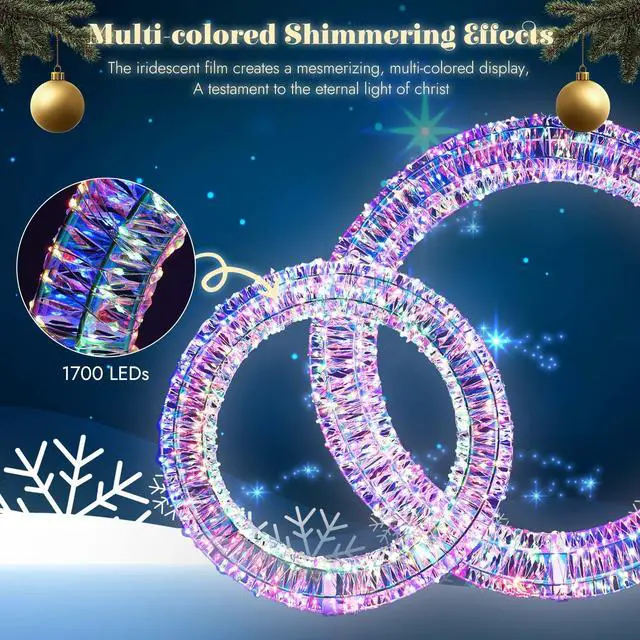 Alt view image 5 of 7 - Yescom 3 Pcs Pre-Lit 1700 LED Outdoor Lighted Christmas Wreath Decoration Holiday Decor for Home Yard, 2025 Xmas Circular Party Event Lighting