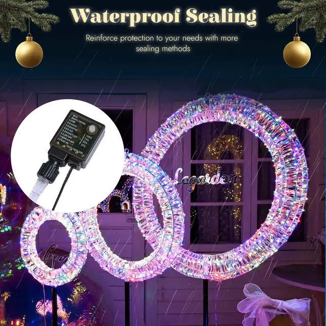 Alt view image 7 of 7 - Yescom 3 Pcs Pre-Lit 1700 LED Outdoor Lighted Christmas Wreath Decoration Holiday Decor for Home Yard, 2025 Xmas Circular Party Event Lighting