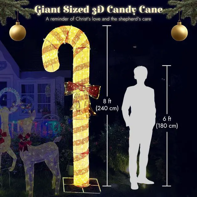 Alt view image 3 of 7 - Yescom 8FT Pre-Lit 660LED Christmas Candy Cane Giant 3D Lighted Outdoor Yard Decorations, Holiday Display Large Lighting